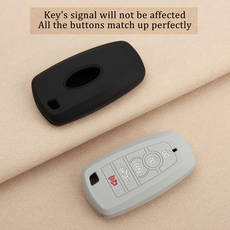 TANDRIVE Key Fob Cover for 2025 2024-2017 Ford F150 F250 F350 F450 F550 F650 F750, 5 Button, Silicone, 2-Pack, Black and Gray - Image 4